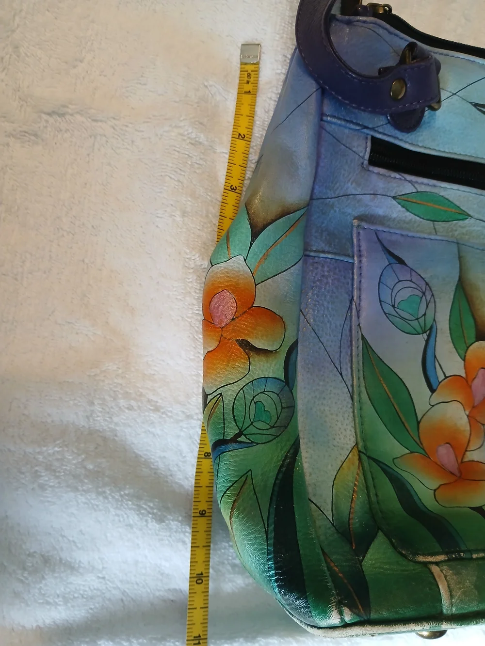 Anuschka Hand-Painted Floral Leather Crossbody Bag in Blue-Green - Picture 5 of 9